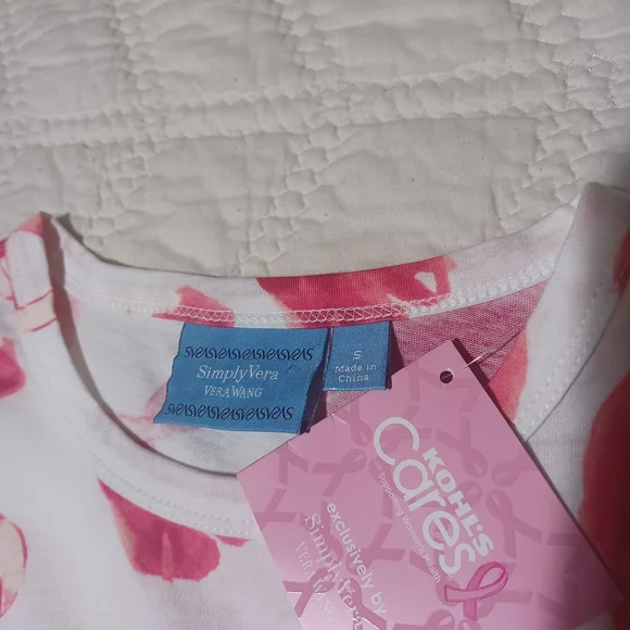 Simply Vera Vera Wang White and Pink Long Sleeve Shirt - Picture 2 of 4